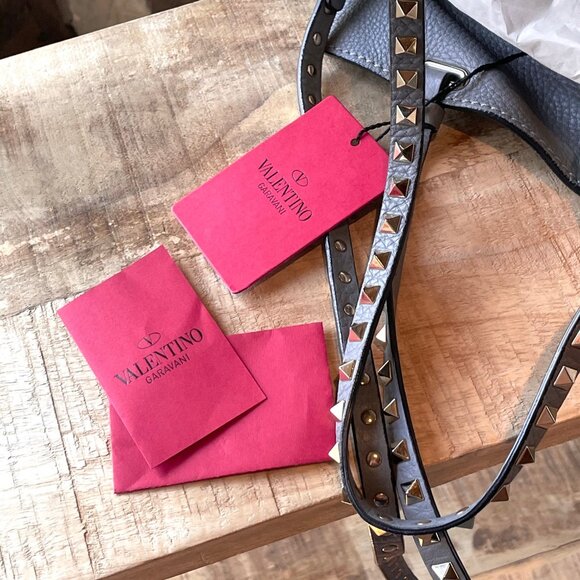 Valentino Grey Leather Rockstud Medium Shopping Tote - Picture 10 of 12